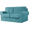 Jianyana Copridivano in Velluto Con Schienali Separati E Cuscini Seduta, Antiscivolo Con Fascia Elastica, Elasticizzato Antimacchia (Blu, 2 Posti-5 Pezzi)