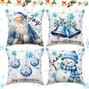 Allony Cuscini Natalizi per Divano, Federe Cuscini Natalizi, Fodera per Ccopricuscini Divano in Lino Blu, Federe Cuscini Divano 45x45 per Decorazione Natalizia, Natale Decorazioni Casa-Set da 4 Pezzi (blu)