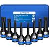 VORXEON Set 8PCS Bussole XZN a Inserti a 12 Punte in S2 con Attacco 1/2 | Chiavi a Bussola Poligonali M5-M18 per Chiave Pneumatica ed Elettrica, con Scatola , Anelli e Perni, per Officina e Garage