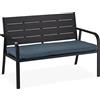 Relaxdays Panca da Giardino, a 2 Posti, HLP 78 x 118 x 66 cm, Panchina con Coprisedile, Aspetto Legno, Nero Antracite, Poliestere