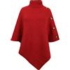 Geagodelia Poncho a collo alto donna scialle inverno caldo maglione lavorato a maglia cappotto cardigan chic con frange, Bottoni rossi, Taglia unica