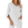 Bipily Camicetta da Donna Elegante Top con Scollo a V Tunica Casual Chiffon Bluse Donna a Manica a 3/4 Camicia a Tinta Unita (White,M)