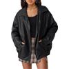 tinetill Giacca in pelle da donna giacca oversize lunga in ecopelle giacca da motociclista cappotto in pelle PU bomber outwear streetwear