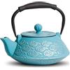 MILVBUSISS Teiera in ghisa, teiera giapponese con infusore per foglie sciolte, 800 ml, cassaforte per piano cottura, rivestita con interno smaltato, motivo nuvole 765,4 g, blu cielo