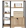 WOLTU Scaffale Moderno con Ripiani e Armadietto, Scaffale Divisorio 80x35x97 cm, Stile Industriale, Struttura in Metallo, Nero + Rovere Chiaro, RGB08hei