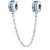 YiRong Jewelry Charm con catenina di sicurezza in argento Sterling 925, con chiusura a clip, distanziatore per bracciali Pandora con ciondoli Ocean Blue