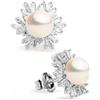 SECRET & YOU Orecchini Donna Perle Coltivate d'Acqua Dolce a Bottone 7-8 mm e Zirconi | Argento 925 Rodiato