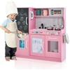 RELAX4LIFE Cucina Giocattolo per Bambini, Gioco Cucina in Legno con Frigo con Lavagna, Microonde, Forno, Macchina per il Ghiaccio, Mini Cucina per Bambini 3-6 Anni (82 x 24 x 80 cm, Rosa)