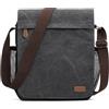 S-ZONE Uomo Borsa Tracolla per Laptop da 15,6 Pollici in Tela Vintage Grigio Scuro