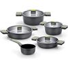 BRA Life | Batteria di Pentole in Ghisa da 9 Pezzi, Rivestimento Antiaderente in Ceramica Rinforzata Priva di PFOA e PTFE, Adatte a Tutti i Tipi di Piano Cottura Inclusa L'Induzione