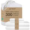 Threadmill Home Linen Set di biancheria da letto Queen Sheets in puro cotone a fibra lunga, trama damascata Astra, 4 pezzi, 300 fili, lenzuola bianche lisce come la seta con tasca profonda