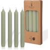 COMFORDER Set di 4 candele da tavola in tinta unita + a coste, 20 cm, durata 7 ore (verde chiaro)