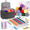 Coopay Set all'uncinetto portatile per principianti, set di uncinetti con 15 gomitoli di lana, borsa, accessori all'uncinetto, uncinetti ergonomici con impugnatura morbida e uncinetto in metallo, 2,0