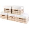 TYEERS Scatole Portaoggetti, Tessuto, Patchwork, Lavabile, Scatole con Coperchio, 38x25x25 cm, Set di 5, Marrone Chiaro