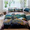 Loussiesd Set con copripiumino con paesaggio con lago e montagne a tema natura, per bambini, ragazzi e adulti, decorazione per la camera, set da 3 pezzi, per letto matrimoniale