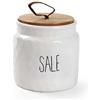 GICOS SRL Barattolo da Cucina in Ceramica Bianca Sale con Tappo in Legno 14 cm
