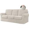BXFUL Copridivano Elasticizzato con Schienali Separati E Cuscini Seduta, Copridivano Antiscivolo con Fascia Elastica, Proteggi Mobili Jacquard (3 Posti,Bianco avorio)