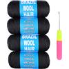Samtress 4 rotoli di filato acrilico di lana naturale brasiliana nera per trecce africane all'uncinetto/falsi locks/twist senegalese/box braids estensioni dei capelli sintetici