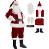 Baymate 9 Pezzi Costume Babbo Natale Uomo Vestito Babbo Natale in Velluto Rosso con Set Completo di Accessori da Babbo Natale per Natale