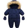 Geagodelia Pagliaccetto Invernale Neonati Unisex Tutina Calda con Cappuccio Cerniera Guanti Tuta da Neve Outfit alla Moda Giubbotto Infantile Cappotto Capispalla (Navy B, 6-9 Mesi)