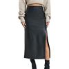 KIJSKKOPO Gonne Lunghe in Pelle per Donna, Gonna A Tubino in Similpelle con Cerniera Laterale A Vita Alta Nera Autunno Inverno Elegante Festa Club Spacchi Gonna Midi Fianchi Nera M