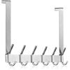 MEIJO Appendiabiti Da Porta, Ganci Porta In Acciaio Inox Con 6 Ganci, Attaccapanni Da Porta Per Cucina Ufficio Bagno (Argento, spessore 2,1 cm)
