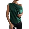 iSpchen,Top di Raso da Donna Blusa Elegante A Una Spalla Slim Fit Stile Senza Maniche per Le Sere d'Estate,Nero Verde 2XL