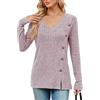 Akiooue Maglione da donna con scollo a V, casual, a maniche lunghe, leggero, lavorato a maglia, tunica con bottone frontale, rosa, XXL