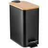 Relaxdays 5 L Pattumiera Bagno a Pedale, Cestino Cosmetici con Cesto Interno Rimovibile, Bidone in Ferro, bambù, Nero