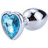 BONDAGERIE® Plug in Metallo con diamante a forma di cuore, colore Azzurro, Taglia M