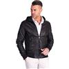 D'Arienzo Bomber Pelle Blu Uomo con Cappuccio Giacca Vera Pelle Made in Italy Biancolino 54/Bluette