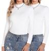 Aottori Maglia Donna Confezione da 2 Cotone Maglietta Collo Alto Lupetto Manica Lunga Dolcevita Aderente Sottogiacca Invernale Basic Top Elegante Bianco+Bianco XS