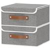 OUTBROS 2 Pezzo Scatole Portaoggetti con Coperchio, Contenitore di Tessuto con Maniglia, Cubi Pieghevole, 32x32x16 cm Organizer Armadio, Grigio