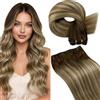 LaaVoo Extension Capelli Veri Tessitura Balayage Marrone Scuro a Marrone Chiaro e Biondo 60cm 100g, Matassa Resistente Remy, Lunga Durata, per Uso in Casa #3-8-24