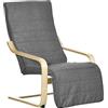 HOMCOM Poltrona Relax in Legno con Poggiapiedi a 5 Livelli e Poggiatesta, Poltrona Ergonomica in Legno di Betulla e Tessuto, 66,5x94x100 cm, Grigio