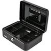 HMF Cassetta portavalori con chiusura a chiave, cassa con inserto portamonete, 5 scomparti per monete | 25 x 18 x 9 cm | Nero