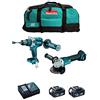DeWalt MAKITA Kit MK210 (Trapano a Percussione DHP481 + Mini-Smerigliatrice DGA504 + 2 Batterie 5,0 Ah + Caricabatterie + LXT600)