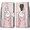 Mo-Somnus Cover per Motorola Moto E7 Plus / G9 Play / G9, Custodia in PU Pelle Magnetica Libro Flip Caso Antiurto Portafoglio con Porta Carte e Cinturino da Polso Protettiva Case (Dito Cuore)