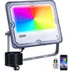 Indmird Faretto LED RGB Esterno 50W, Faro LED Esterno IP66 Impermeabile Proiettori LED, Faretti RGB con Controllo APP Bluetooth e Timer, Luce d'Atmosfera RGB per Festa Natale Giardino Corridoio
