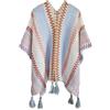 Miaikvs Poncho da donna a righe colorate stile etnico vintage scialle cappotto scialle lavorato a maglia avvolgere cardigan aperto davanti per le donne, Blu Rosa 1, Taglia unica