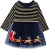 MK MATT KEELY Vestito Natale Bambina 2-7 Anni Vestito Principessa Long Sleeves Abito Cotone da tutù,Blu Navy,2 Anni