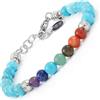 10:10 Bracciale 7 Chakra in acciaio inox e pietre naturali da 6 mm, realizzato in Italia utilizzando materiali di alta qualità. (Turchese)
