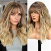 WOKESTAR Parrucca lunga con frangia Parrucche ondulate sintetiche per le donne Ombre Brown al colore biondo