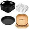 Goodpejine 4PCS Accessori Friggitrice ad Aria - 20CM Accessori per Philips XL 6,2L, COSORI 5,5L 4,7L, Cecotec 5,5L 6L, Quadrati Teglia per Friggitrice ad Aria con Silicone, Vassoio Pizza, Griglia, Carta da Forno