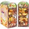 Cutefun DIY Book Nook Kit, Case delle bambole, Reggilibri Scaffale Inserto Decorazione con fogli di polvere plug-able e luce LED,Kit di Costruzione di Modellini in Legno per Casa delle Bambole(DY01B)