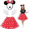 XLZJYIJ Minnie Costume Ragazza, 4 Pcs Costume Orecchie Mouse Ragazza, Rosso Tutù di Minnie + Fascia per Orecchie da Topo + Guanti Bianchi + Naso Nero per Feste in Maschera, Carnevali, Costume Halloween