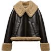 Generic Giacca da motociclista da donna in finta pelle double-face in pelliccia sintetica calda lana d'agnello spessa cappotto corto PU capispalla, Marrone, XS
