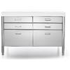 Alpes 130C-CONTENIMENTO-3 LIBERI IN CUCINA, Elemento Contenimento, mobile cucina, acciaio inox top in Corian®, larg. 130cm, prof. 65cm, alt. 90/95cm, 6 cassetti 60cm