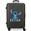 Disney Valigia per bambini rigida Chiusura a combinazione Laterale 4 ruote Bagagli a Mano è realizzato in ABS, un materiale rigido e leggero., Stitch carino, Valigia media