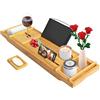 Todeco - Vassoio Vasca da Bagno, Ripiano in Vasca da Bagno in Legno - Materiale: bambù - Dimensione: 109 x 23 x 3,8 cm - Dotato di 2 Supporti Rimovibili e 1 Porta-Sapone, Panno Nero